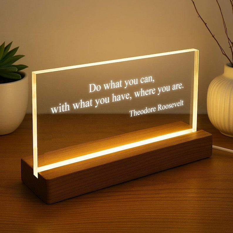 Personalized Quote Sign - Motivational Quotes - Mindfulness Gift - Brainy Quote - Custom Quote Print - Motivational Saying with LED Stand
