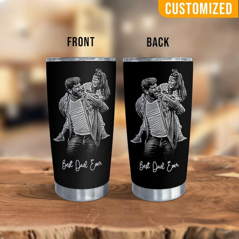 Personalized Dad Portrait Tumbler, Custom Tumbler For Dad, Custom Photo effect Dad Birthday Gift, Custom Photo Mug Gift