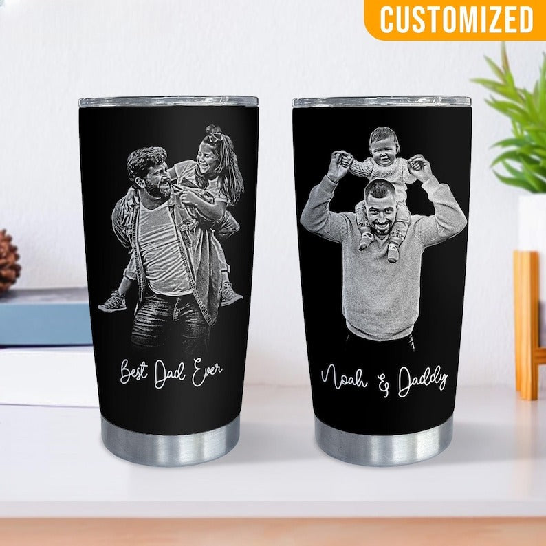 Personalized Dad Portrait Tumbler, Custom Tumbler For Dad, Custom Photo effect Dad Birthday Gift, Custom Photo Mug Gift