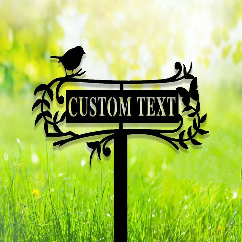 Custom Garden Sign with Stake,Metal Bird Garden Sign,Personalized Garden Stake,Yard Sign,Yard Decor,Gardener Name Sign,Mom's Garden Sign