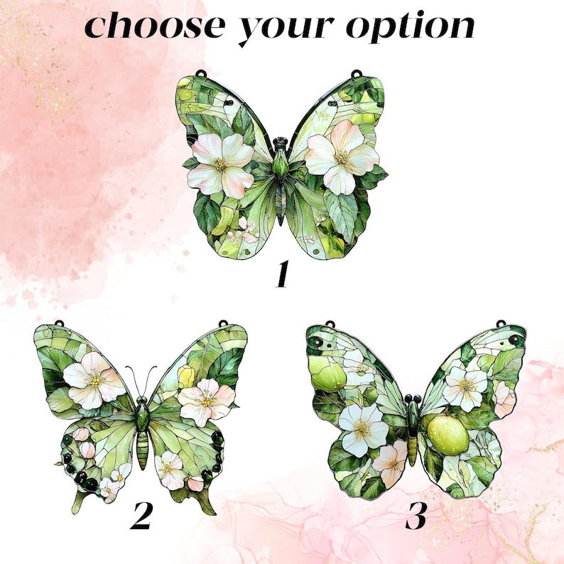 Acrylic Spring Butterfly with Flowers, Faux Stained Glass Floral Butterfly Suncatcher, Nature Lover s Window Decor for Mom
