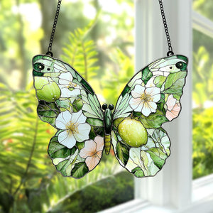 Acrylic Spring Butterfly with Flowers, Faux Stained Glass Floral Butterfly Suncatcher, Nature Lover s Window Decor for Mom