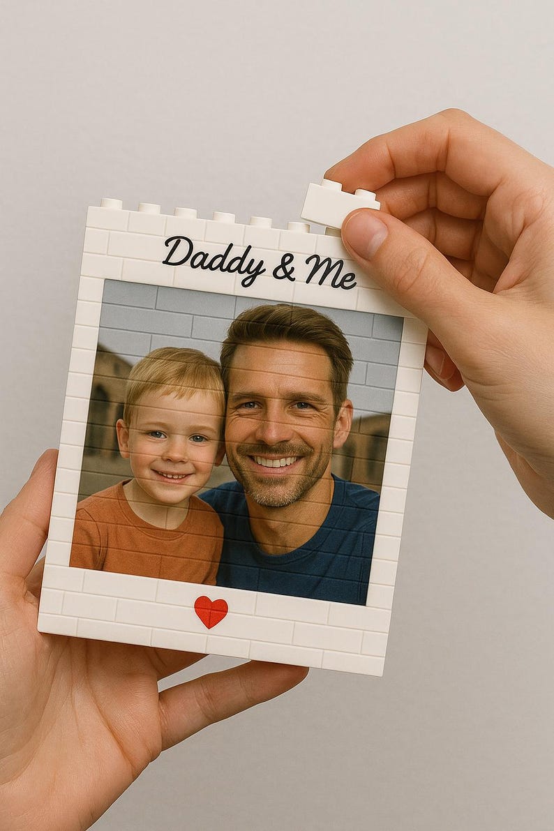Daddy & Me Custom Puzzle Personalized Brick Photo Block Gift for Father s Day, Birthday, Family Keepsake