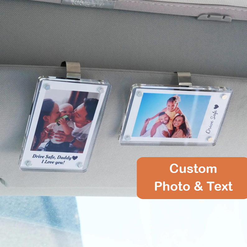 Custom Sleek Acrylic Car Visor Photo Clip | Turn your pet, family, or favorite memories into sun visor decor by Occasional Motto