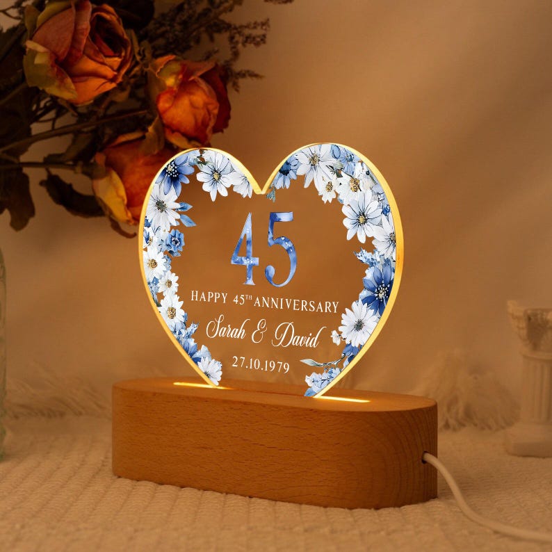 Personalised Sapphire 45th Anniversary Led Light, Sapphire Anniversary Night Light,45th Anniversary Gift for Husband Wife, Anniversary Gifts