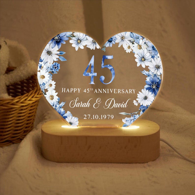 Personalised Sapphire 45th Anniversary Led Light, Sapphire Anniversary Night Light,45th Anniversary Gift for Husband Wife, Anniversary Gifts