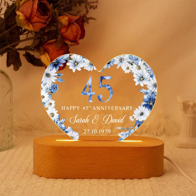 Personalised Sapphire 45th Anniversary Led Light, Sapphire Anniversary Night Light,45th Anniversary Gift for Husband Wife, Anniversary Gifts
