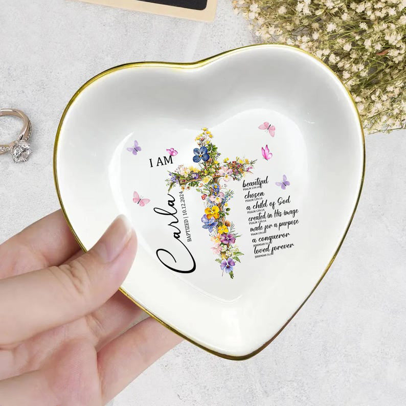 Custom Baptism Jewelry Dish, Baptism Ring Dish with Name & Date, Personalized Gift for Girl, Christian Keepsake Gift, Nursery Decor,Keepsake