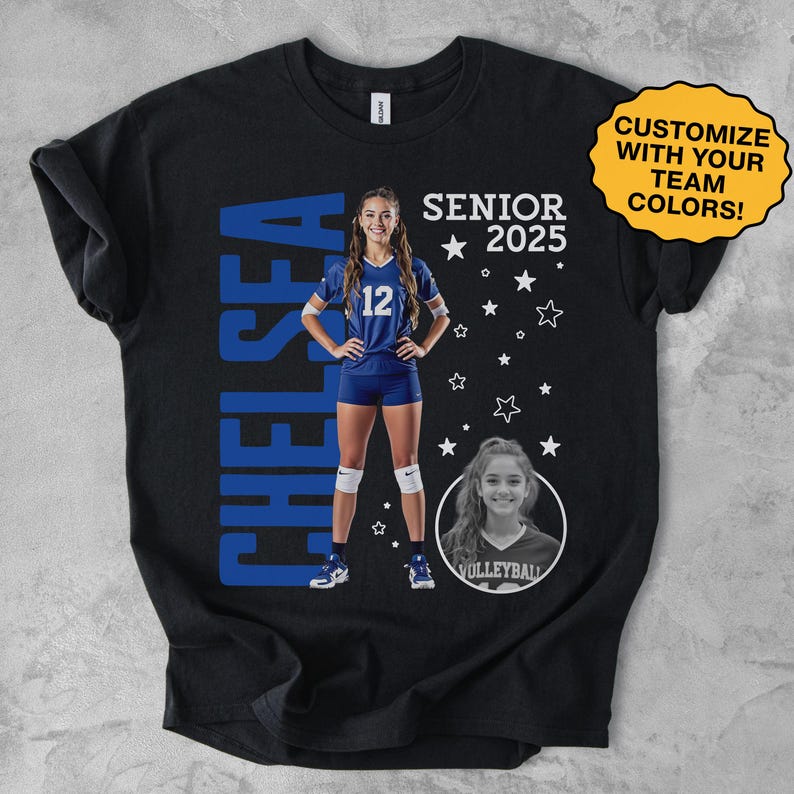 Custom Volleyball Senior Shirt, Personalized Photo TShirt, Volleyball Season Game Day Tee, Volleyball Mom T Shirt, Graduation T-Shirt Gift