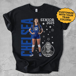 Custom Volleyball Senior Shirt, Personalized Photo TShirt, Volleyball Season Game Day Tee, Volleyball Mom T Shirt, Graduation T-Shirt Gift