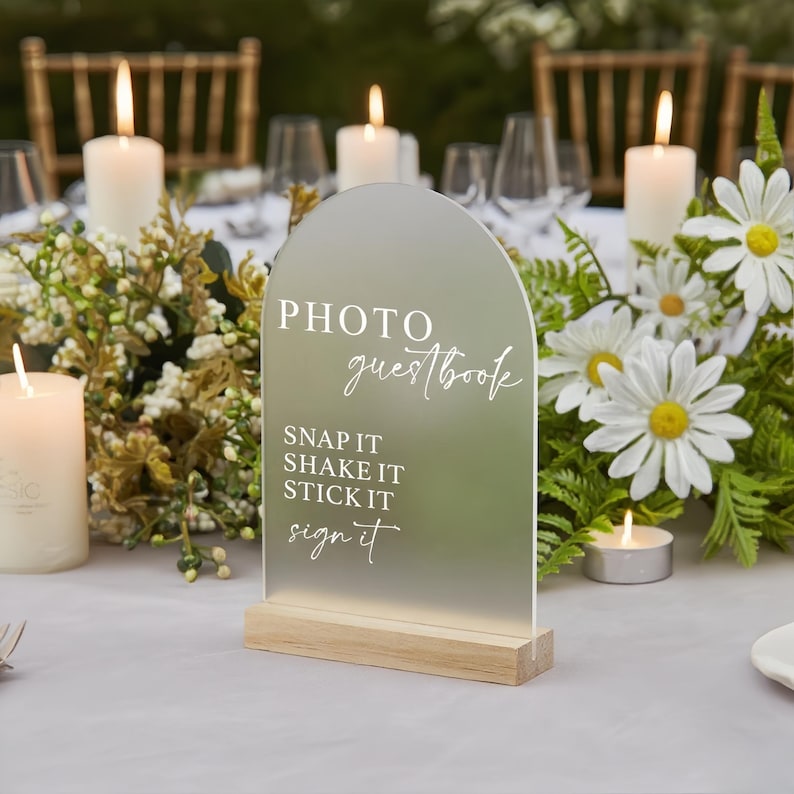 Arch Guest Book Sign, Photo Guestbook Sign, Polaroid Wedding Sign, Guestbook Acrylic Sign, Snap It Shake It Sign It
