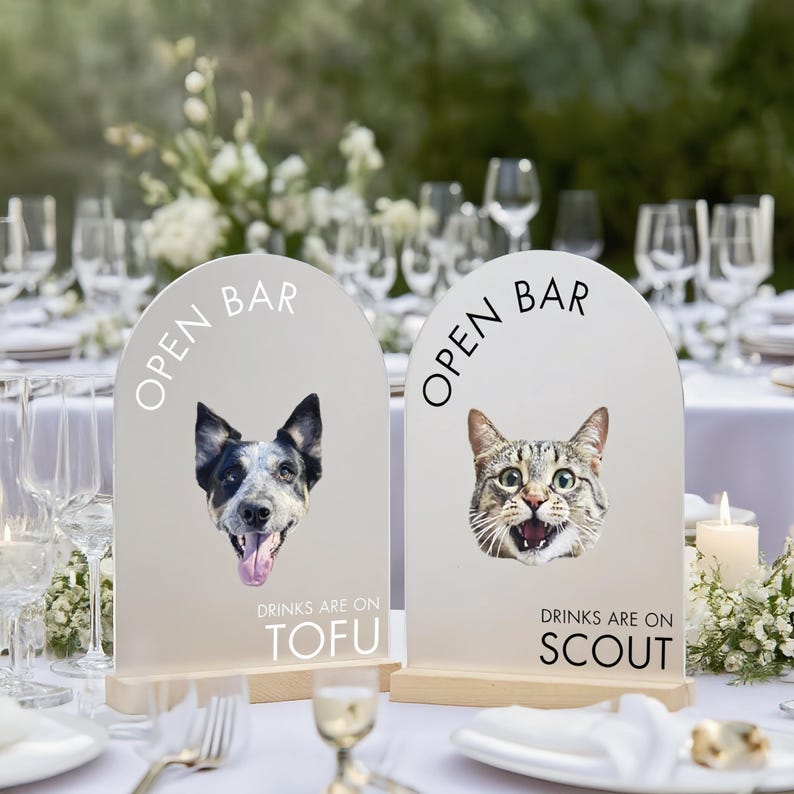 Open Bar Dog Sign, Drinks are On Us Sign, Open Bar Wedding Sign, Customized Dog Acrylic Sign, Pet Parents Signs Bar Signs Pet Drink Sign