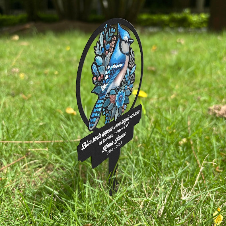 Personalized Blue Bird Metal Stake, Memorial Plaque, Human Grave Marker, Garden Metal Yard Art Loss Of Mom Remembrance Gift, Sympathy Plaque