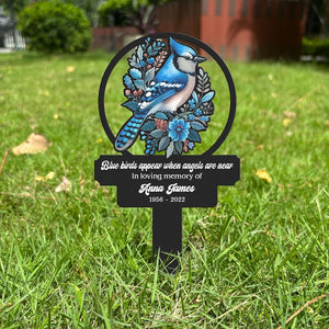 Personalized Blue Bird Metal Stake, Memorial Plaque, Human Grave Marker, Garden Metal Yard Art Loss Of Mom Remembrance Gift, Sympathy Plaque