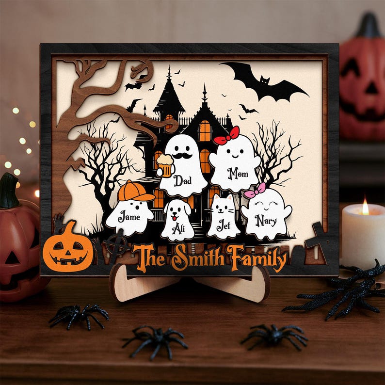 Halloween Ghost Family Personalized, Our Boo Crew, Halloween Family Sign, Cute Halloween Decor, Creepy Kooky Spooky Wall Decor, Ghost Family