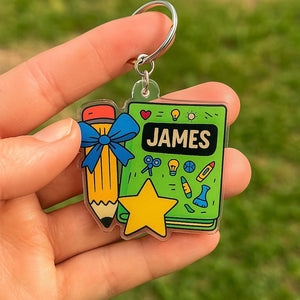Personalized School Bag Tag Pencil Keychain Customized Backpack Name Tag for Kids Teacher Gift Back to School Supplies Cute Acrylic Charm
