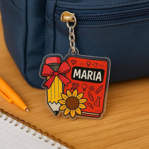 Personalized School Bag Tag Pencil Keychain Customized Backpack Name Tag for Kids Teacher Gift Back to School Supplies Cute Acrylic Charm