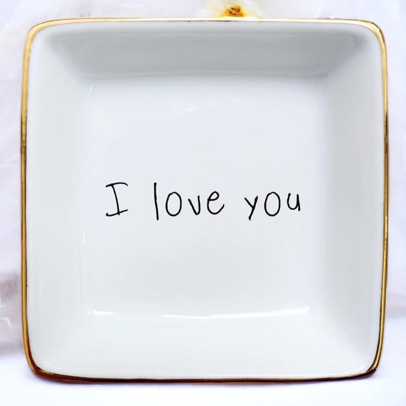 Personalized Actual Handwriting Birthday Gifts Ring Dish - Remember Family Memorial Gift for Mom