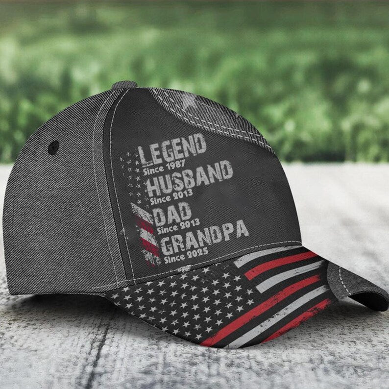 Personalized Legend Husband Dad Papa Since Father's Day Classic Cap, Custom Dad Hat, Gift for Him, Printed Cap for Men Husband Dad Papa