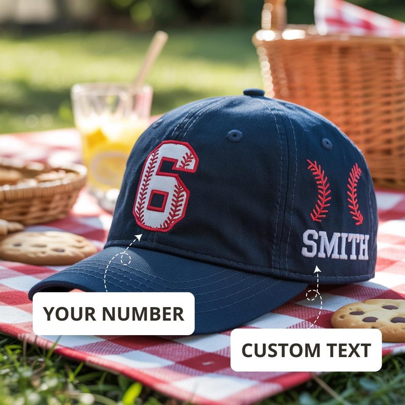 Custom Baseball Number Hat with Name Embroidery, Personalized Player or Team Cap, Sports Dad Hat Gift