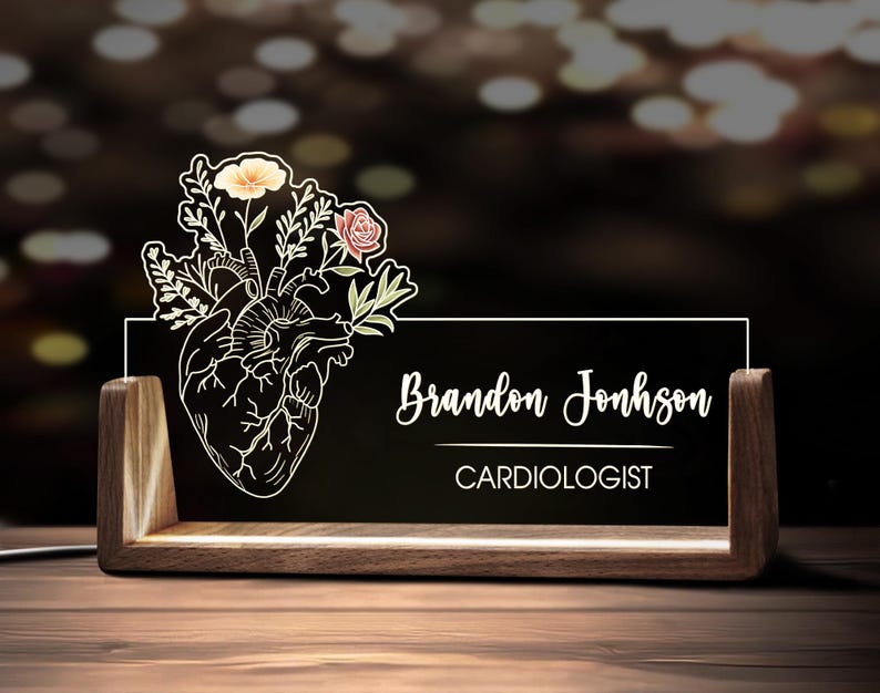 Custom Cardiologist Desk Name Plate Personalized Heart Surgeon Acrylic LED Lamp Unique Doctor Gift Heart Surgery Gift Heart Doctor Gift Idea