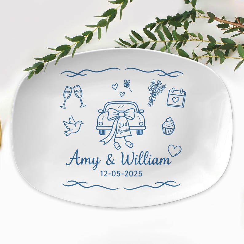 Custom Wedding Platter Personalized Just Married Plate with Names & Date, Engagement Gift, Bridal Shower Keepsake, Newlywed Decor