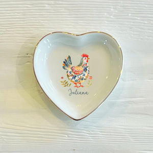 Personalized Watercolor Chicken Ring Dish: Boho Ceramic Trinket Holder