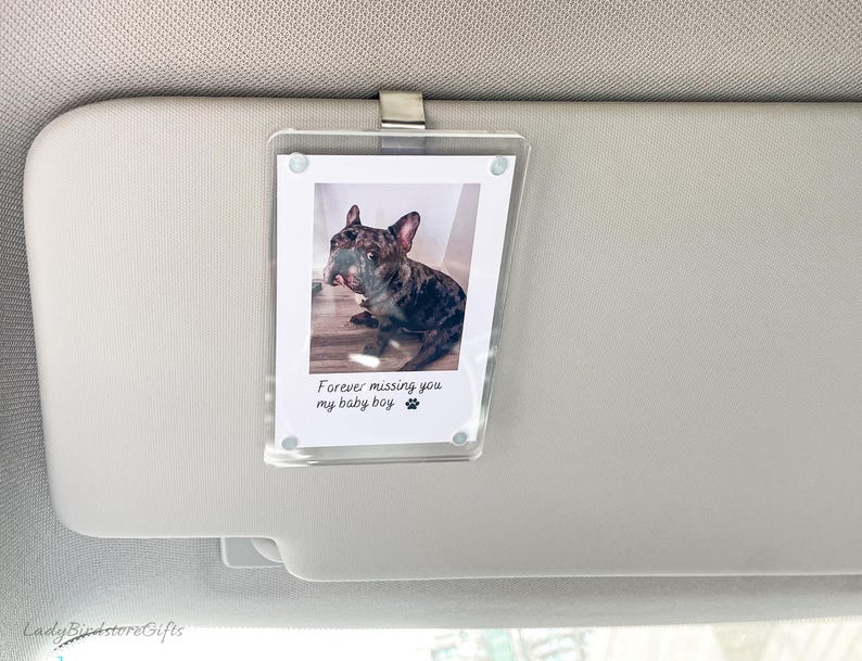 Custom Pet Photo Car Visor Clip, Pet Memorial Gift for Dog or Cat Lovers, Personalized Car Picture Frame Keepsake, Pet Loss Gift for Car
