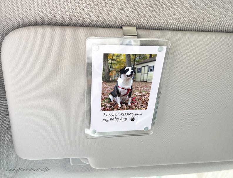 Custom Pet Photo Car Visor Clip, Pet Memorial Gift for Dog or Cat Lovers, Personalized Car Picture Frame Keepsake, Pet Loss Gift for Car