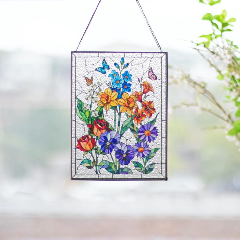 Custom Family Birth Flowers Acrylic Suncatcher, Custom Mom's Garden Gift Flower Acrylic Art Birth Flower Nana's Garden Mother's Day Gift For Mom