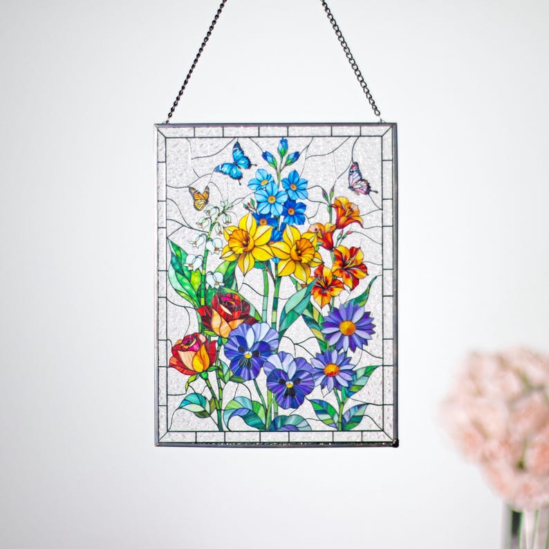 Custom Family Birth Flowers Acrylic Suncatcher, Custom Mom's Garden Gift Flower Acrylic Art Birth Flower Nana's Garden Mother's Day Gift For Mom