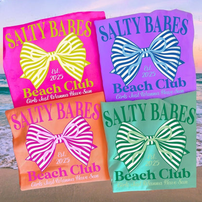 Salty Babes T-Shirt, Coquette Bow Shirt, Neon Summer Shirt Designs, Trendy Summer Beach Shirt, Coquette T-shirt, Beach Aesthetic Shirt, Preppy Beach Shirt