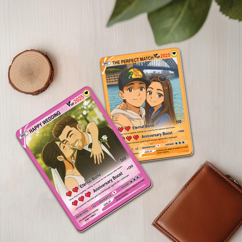 Personalized Couple Poke Love Card, Custom photo Anime Themed Gift for Anniversary, Gamer Husband Present from Wife, Love Card Gift