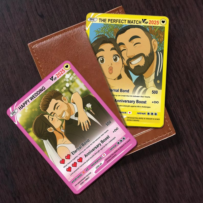 Personalized Couple Poke Love Card, Custom photo Anime Themed Gift for Anniversary, Gamer Husband Present from Wife, Love Card Gift