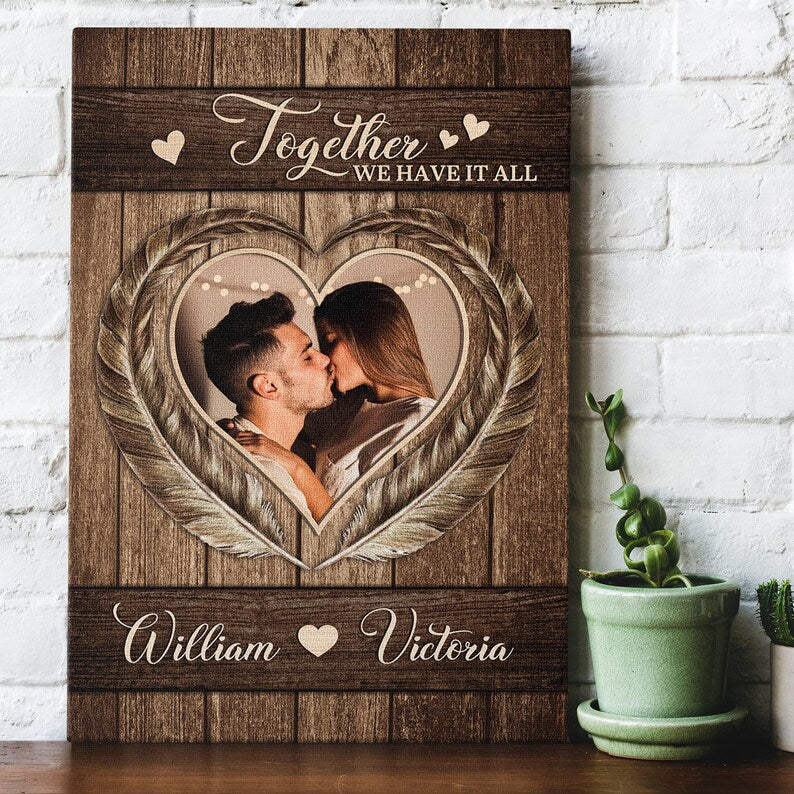Personalized Couple Photo Canvas Print, Custom Anniversary Gift for Him Her, Unique Couple Gift, Custom Names & Photo