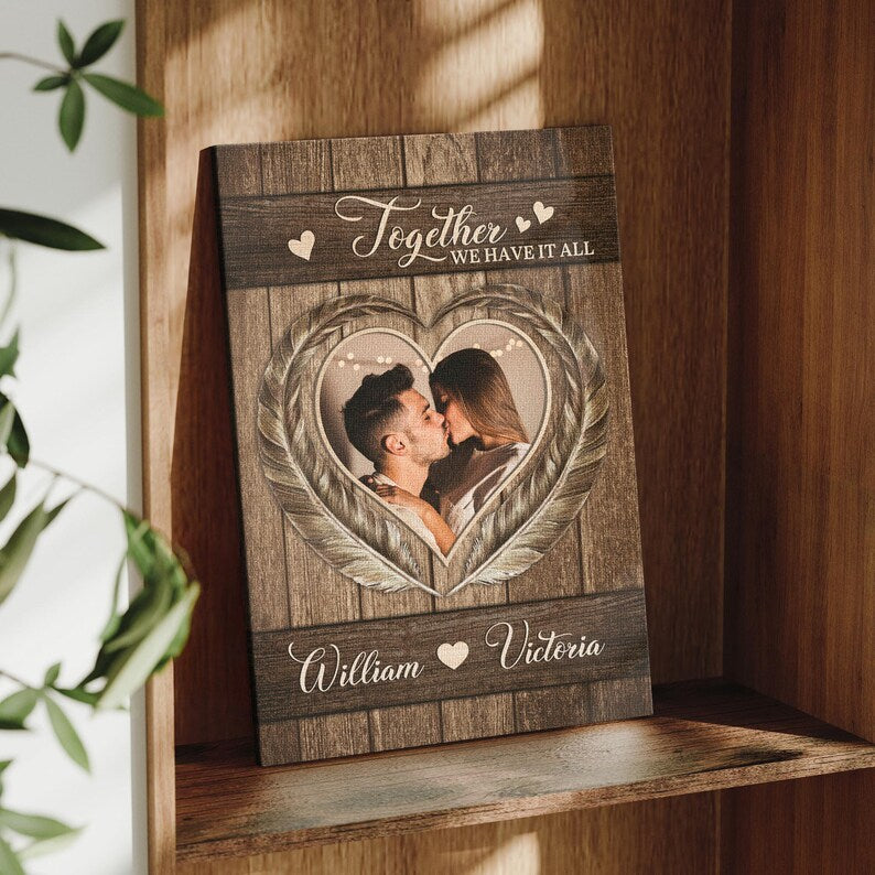 Personalized Couple Photo Canvas Print, Custom Anniversary Gift for Him Her, Unique Couple Gift, Custom Names & Photo