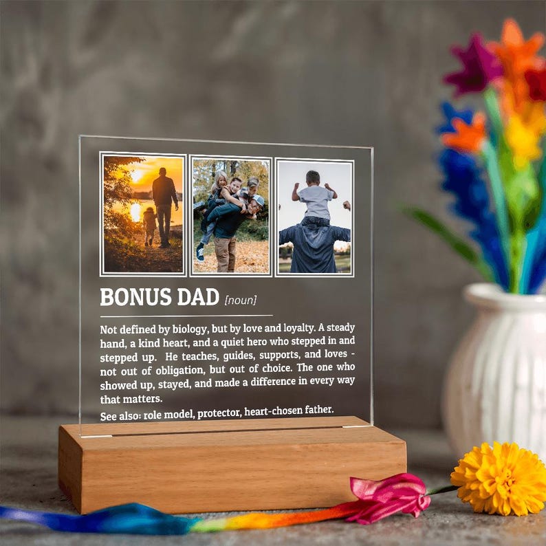 Personalized Bonus Dad Definition Plaque, Father's Day Gifts, Gift for Step Dad, Custom Photo Frame, Stepfather Christmas Birthday Gifts