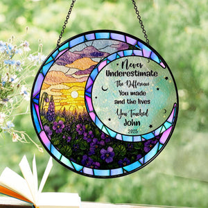 Personalized Retirement Stained Glass Suncatcher, Floral Window Hanging Gift, Custom Retirement Keepsake for Coworker or Friend