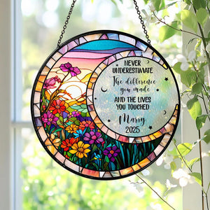 Personalized Retirement Stained Glass Suncatcher, Floral Window Hanging Gift, Custom Retirement Keepsake for Coworker or Friend