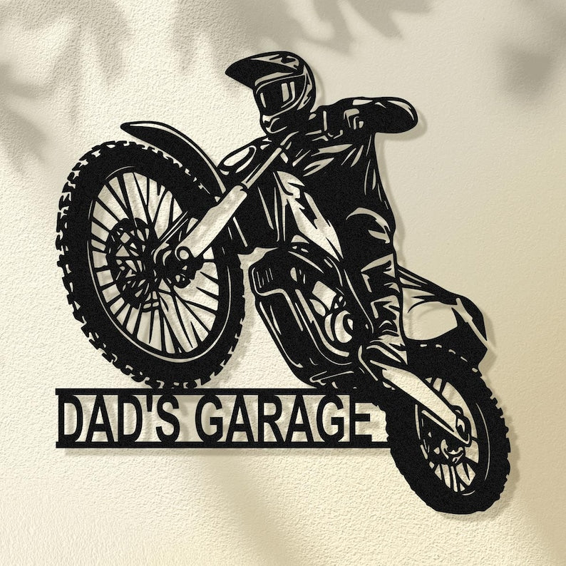 Custom Dirt Bike Metal Sign, Personalized Motocross Biker Name Sign, Motorcycle Biker Gifts for Dad Husband, Dirt Bike Wall Art,Man Cave