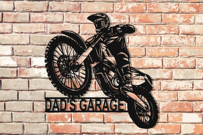 Custom Dirt Bike Metal Sign, Personalized Motocross Biker Name Sign, Motorcycle Biker Gifts for Dad Husband, Dirt Bike Wall Art,Man Cave