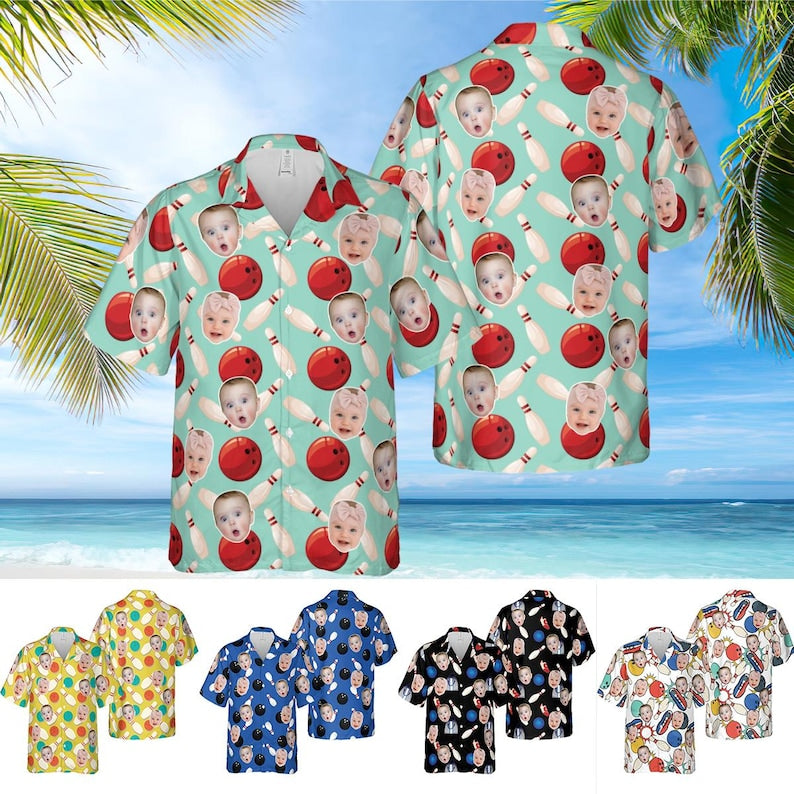 Custom Face Bowling Shirts, Personalized Bowling Hawaiian Shirt, Funny Bowling Shirts, Custom Face Shirts, Gift For Dad Mom, Bowling Lovers