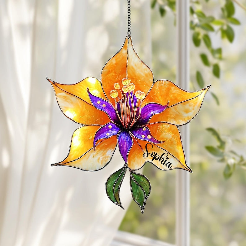 Magic Flower Faux Stained Glass Suncatcher, Princess Flower Acrylic Window Hanging, Magical Flower Gift for Princess Lovers, Fantasy Lovers