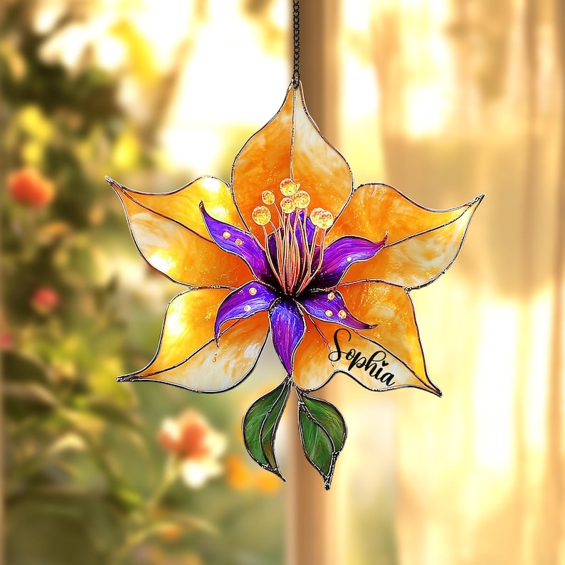 Magic Flower Faux Stained Glass Suncatcher, Princess Flower Acrylic Window Hanging, Magical Flower Gift for Princess Lovers, Fantasy Lovers