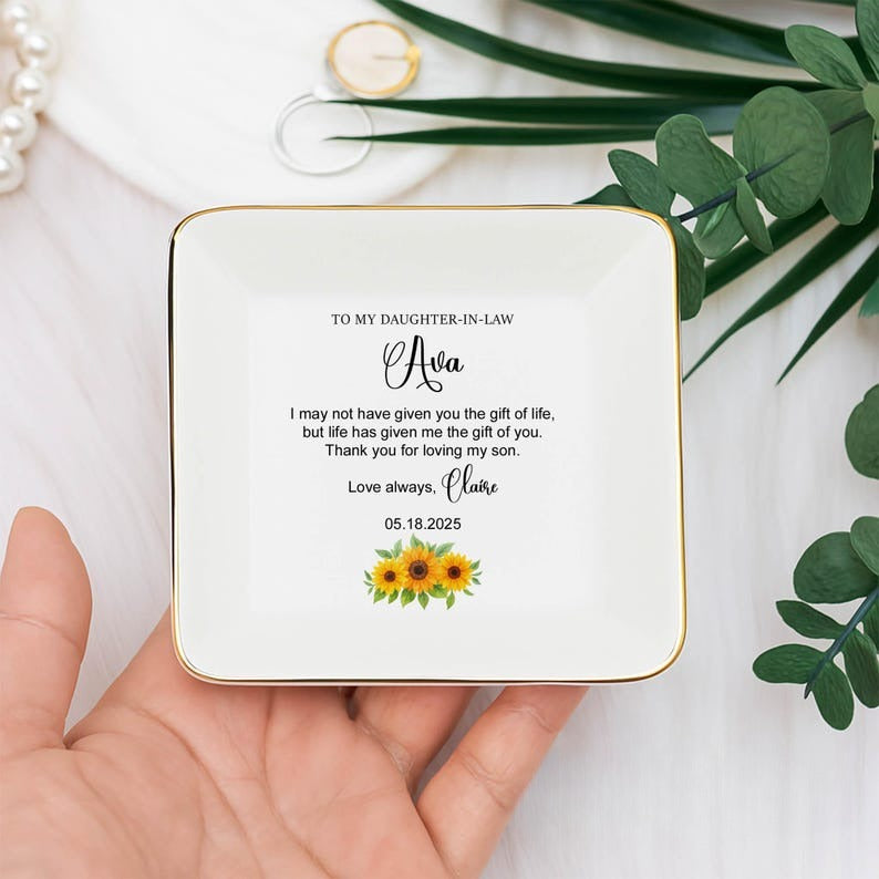 Custom Wedding Gifts for Bride from Mother In Law, Daughter In Law Wedding Jewelry Tray, Bride To Be Trinket Dish, Bonus Daughter Present