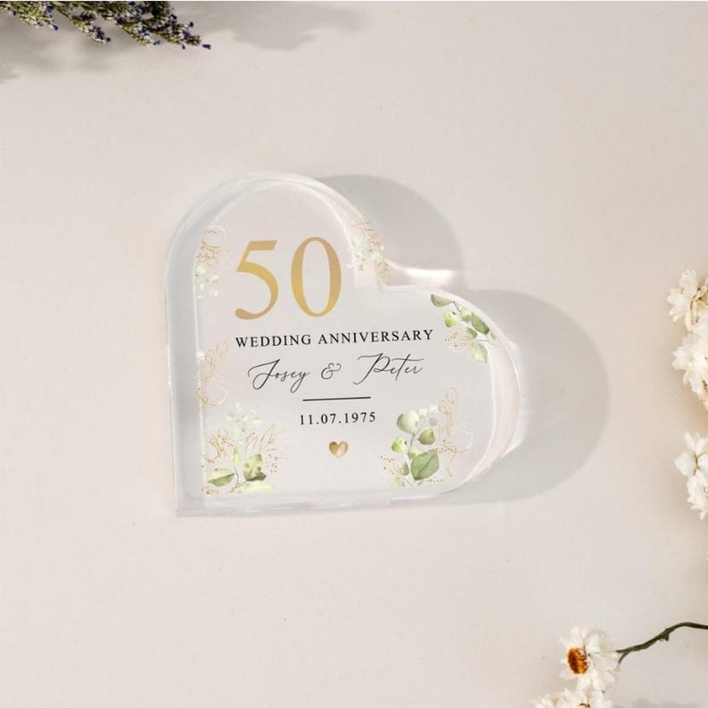 Personalized Golden Anniversary Cake Topper 50th Anniversary Gift Heart Plaque Custom Anniversary Cake Topper 50th Anniversary Plaque Gift