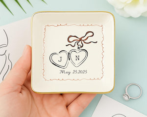 Personalized Heart Locket Ring Dish, Custom Initials & Date Ceramic Jewelry Tray,Wedding Gifts For Couples, Engagement Gift,Sentimental Gift