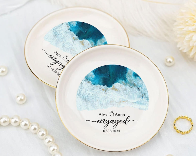 Beach Engaged Ring Dish, Custom Engagement Gifts For Couple, Beach Engagement Keepsake, Wedding Gift, Gift For Bride and Groom, Ring Holder