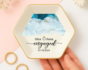 Beach Engaged Ring Dish, Custom Engagement Gifts For Couple, Beach Engagement Keepsake, Wedding Gift, Gift For Bride and Groom, Ring Holder