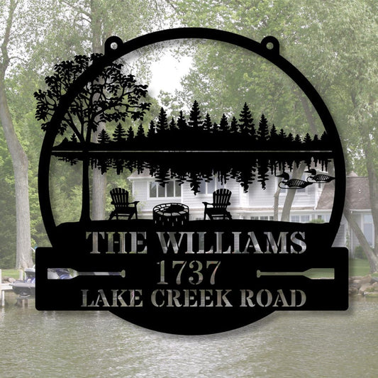 Customized Lake House Address Metal Sign, Loon Themed Sign, River House Sign, Hanging Metal Sign, Last Name Sign, Housewarming Gift